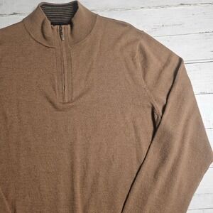Club Room Mens Merino Wool Blend Quarter Zip‎ Sweater Brown Mock Neck Large